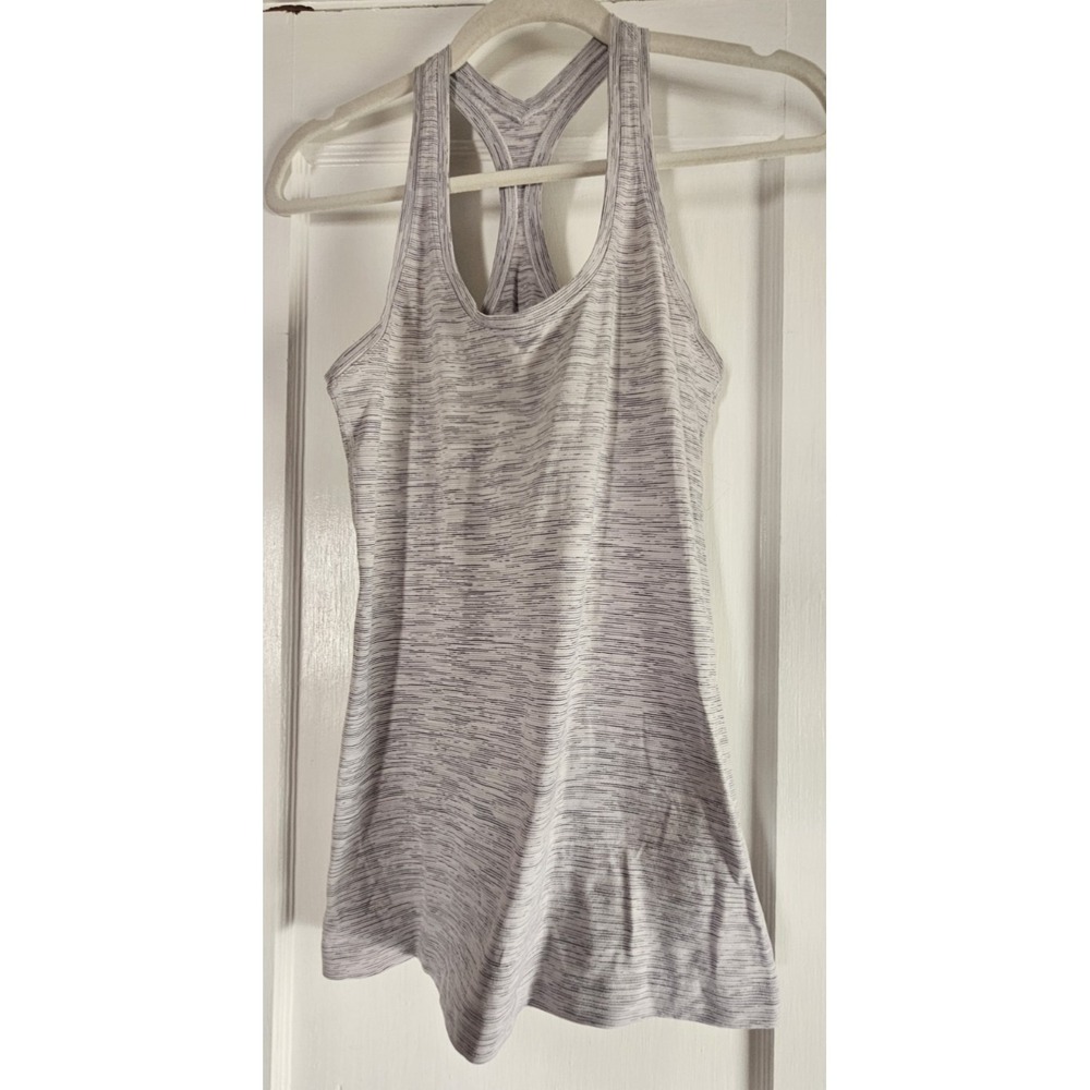 Lululemon cool‎ racerback grey striped tank womens 10